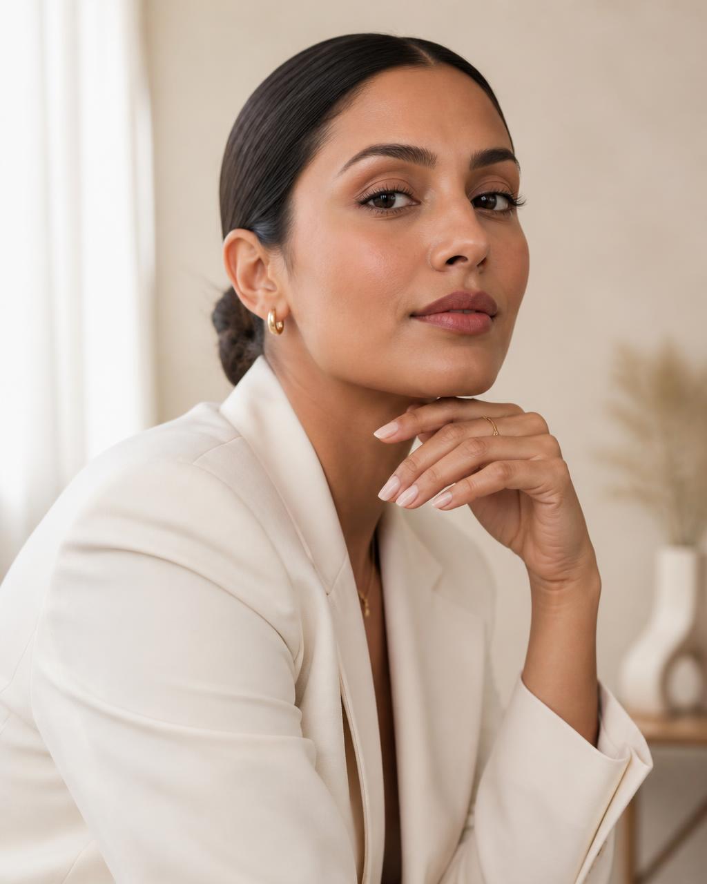 Professional woman wearing press-on nails